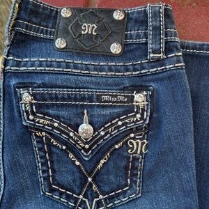 Miss Me Dark Blue Boot Cut Jeans with Embellished Back Pockets